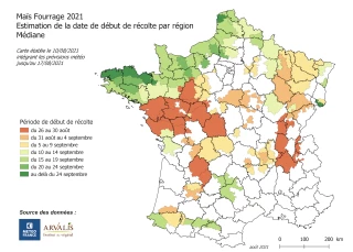 Dates prévisionnelles du début de la récolte de maïs